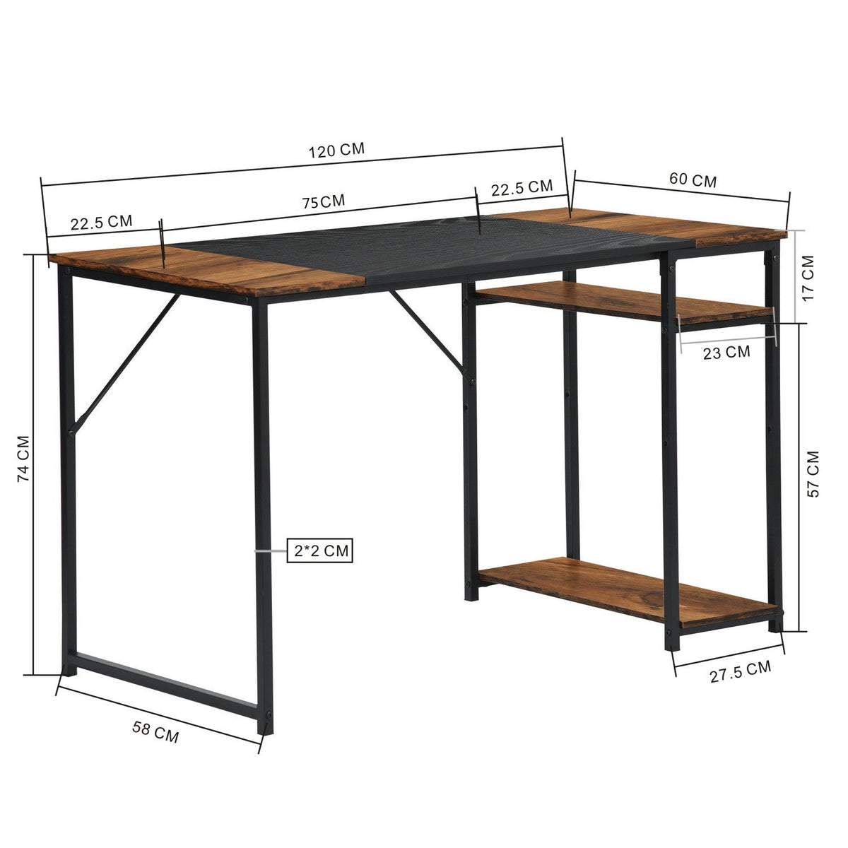 Dembe Shelves 120Cm Black Brown Office Desk