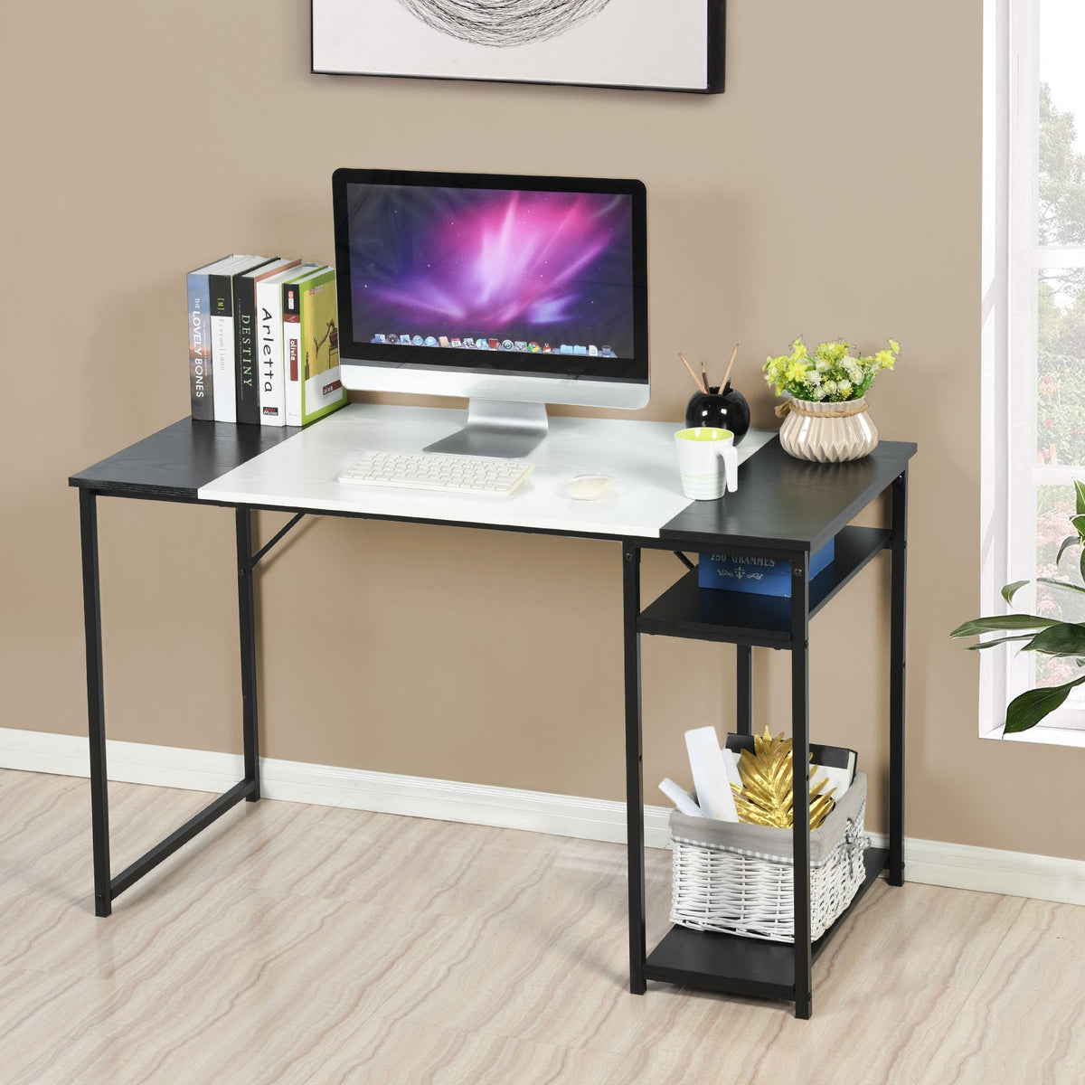 Dembe Shelves 120Cm Black Brown Office Desk
