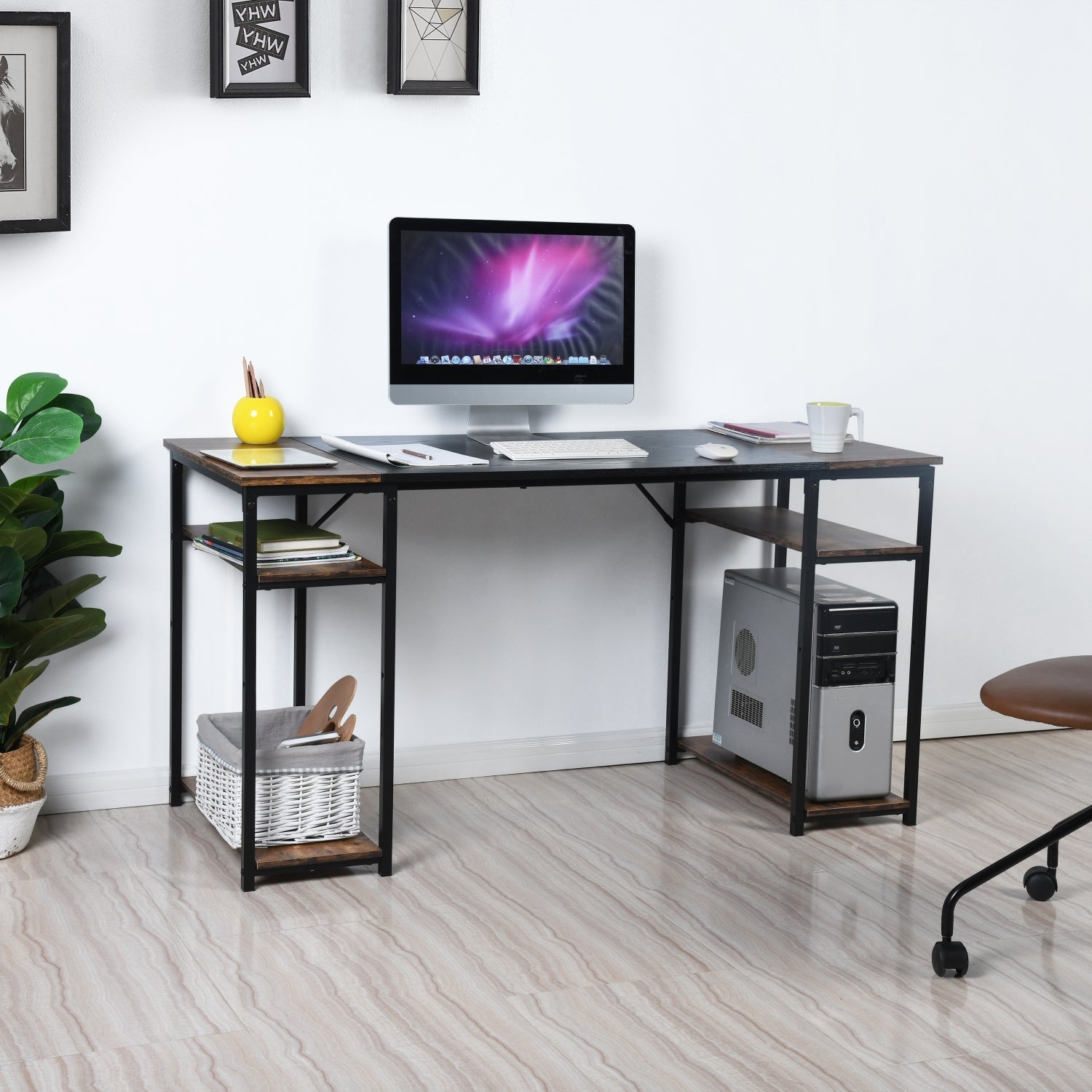 Dembe Shelves Plus 120Cm Black Brown Office Desk