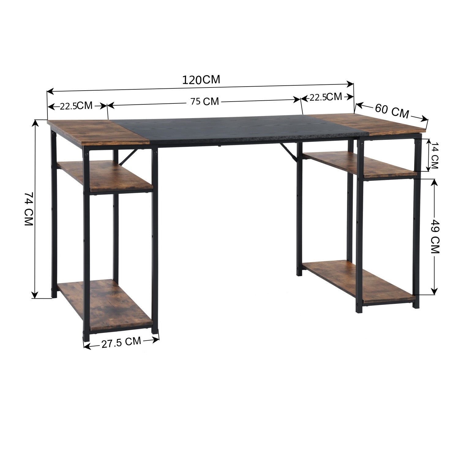 Dembe Shelves Plus 120Cm Black Brown Office Desk