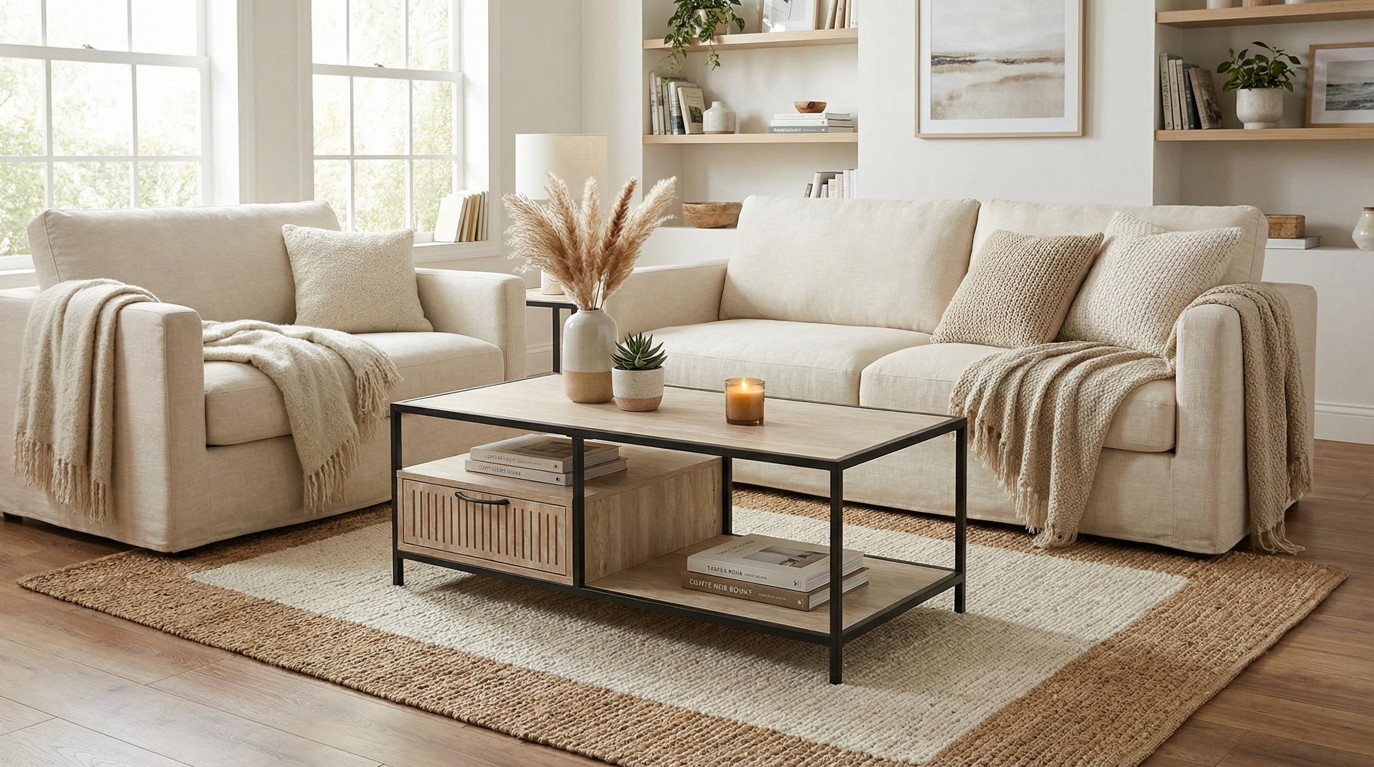 Captate Modern Minimalist Coffee Table, MDF & Metal - DENEB