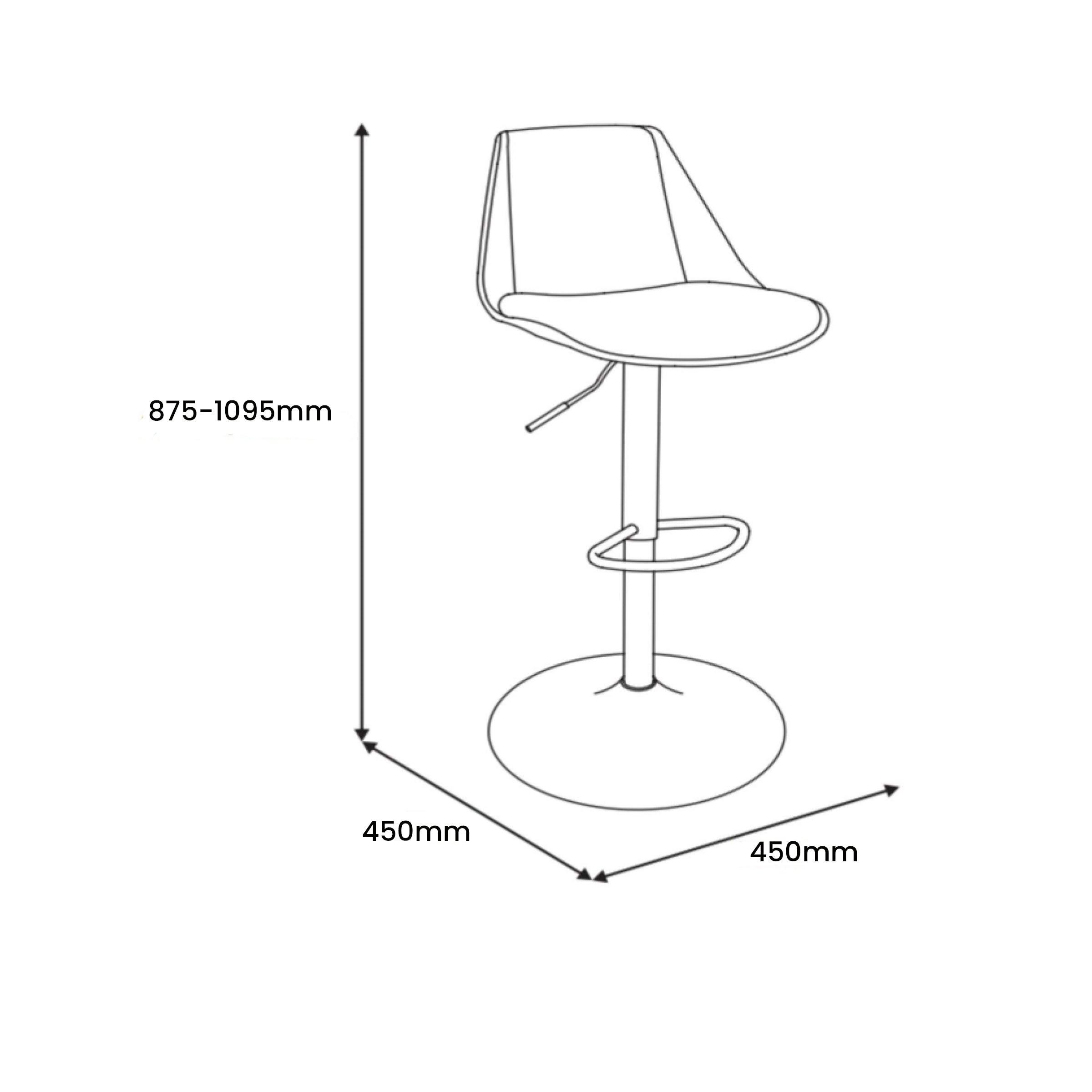 Modern Cream Bar Stool, Fabric Cushion & Metal Base - DINO VINCI