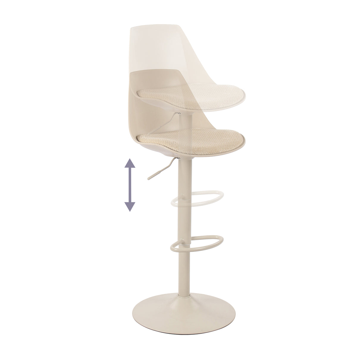 Modern Cream Bar Stool, Fabric Cushion & Metal Base - DINO VINCI