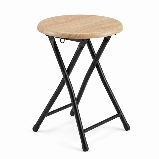 Modern Grey Folding Stool, Metal Frame & MDF Seat - DIXON 2