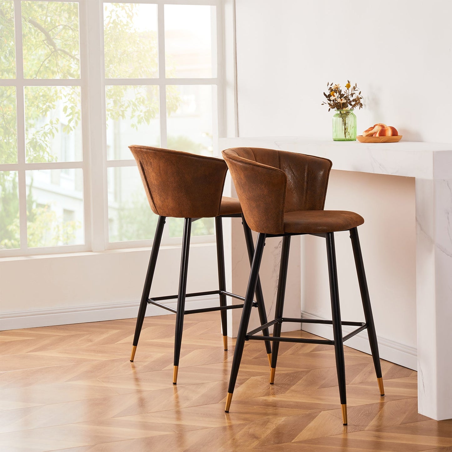 Doncic Suede Brown Bar Stool