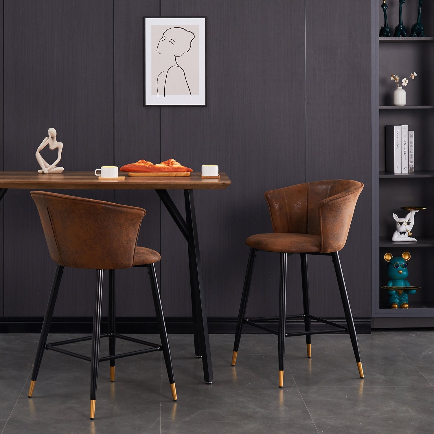 Doncic Suede Brown Bar Stool