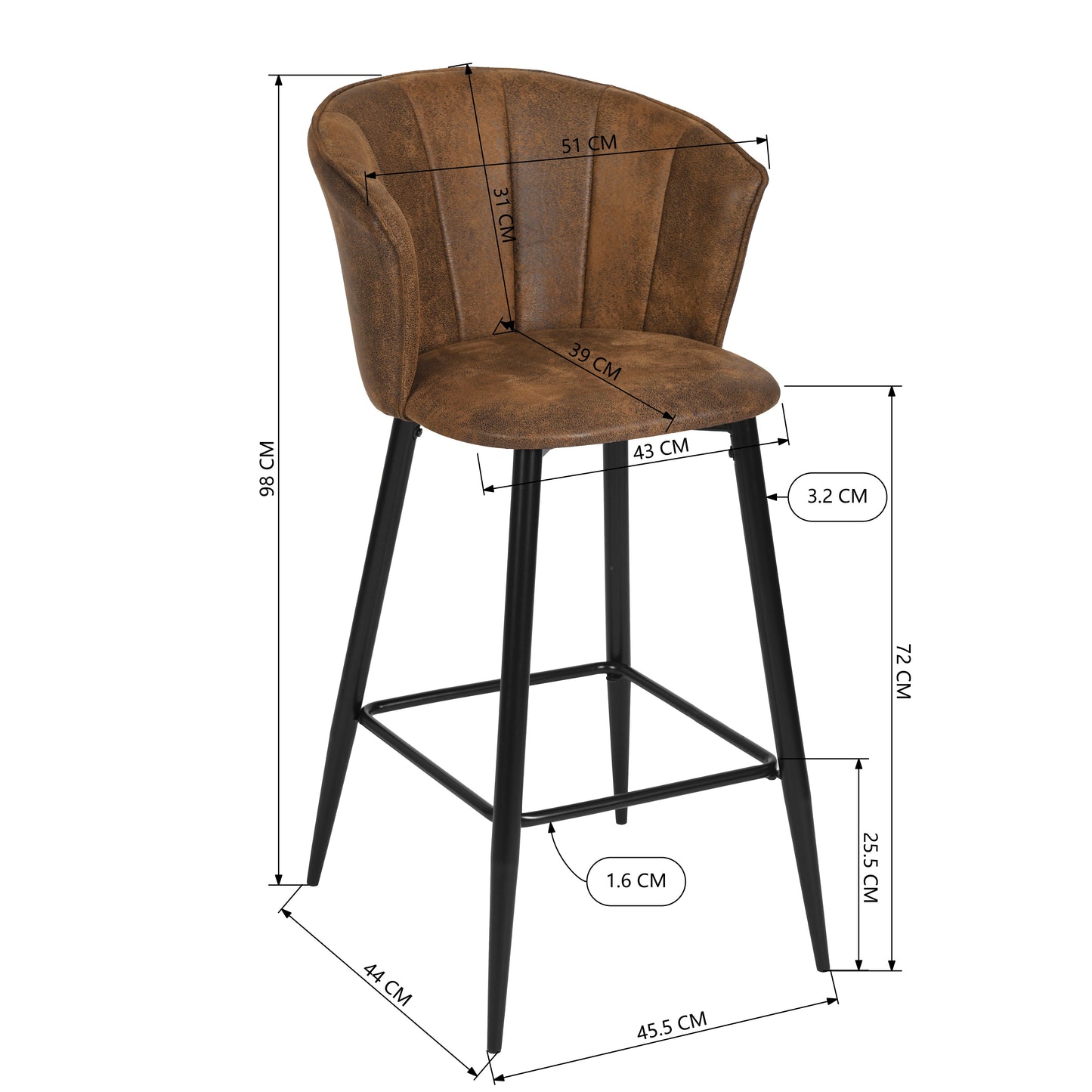 Doncic Suede Brown Bar Stool