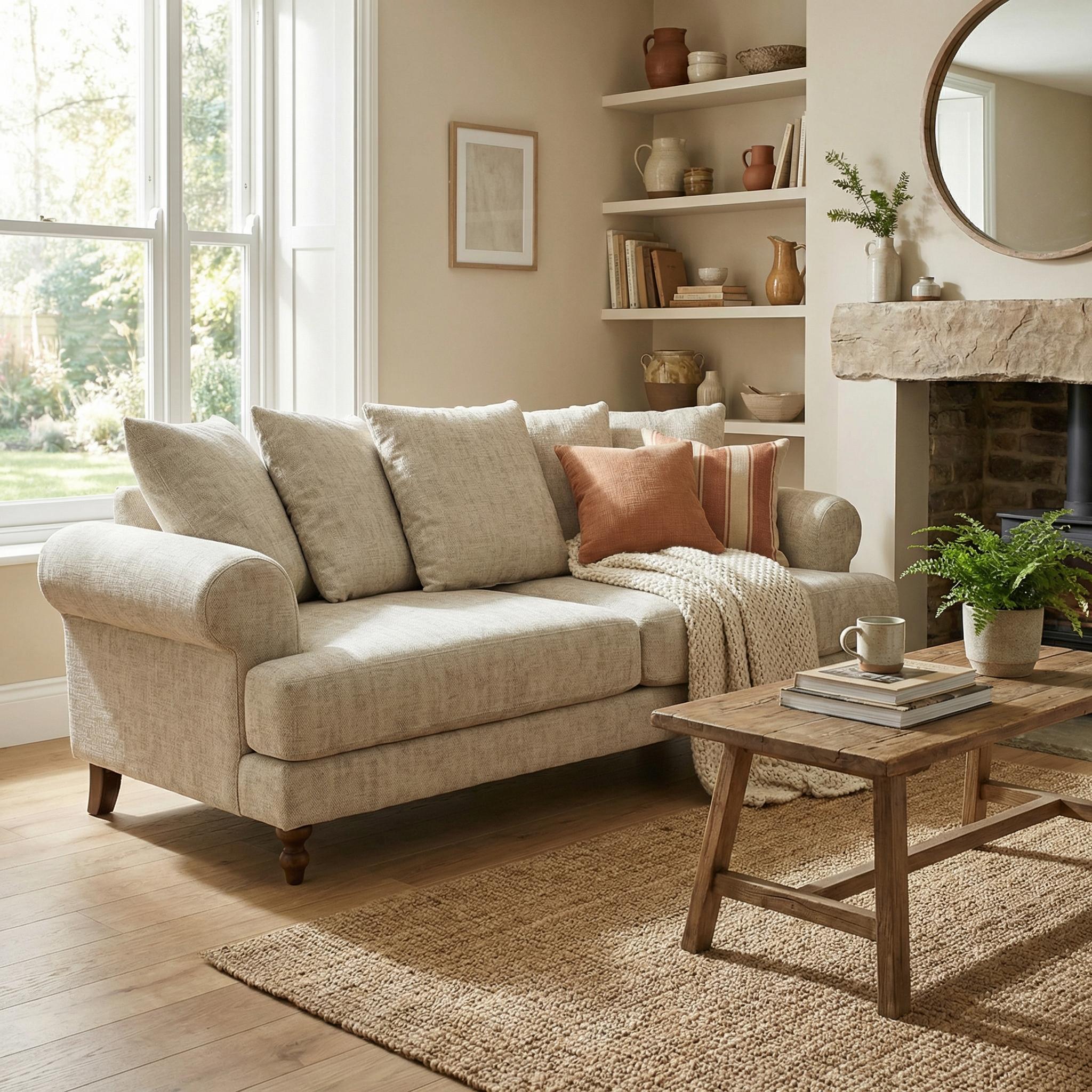 Modern Beige Fabric, Wooden Frame Sofa - ELAITH 2.5 SEAT