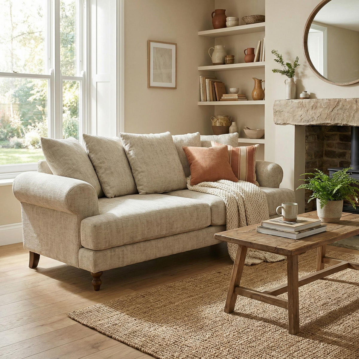 Modern Beige Fabric, Wooden Frame Sofa - ELAITH 2.5 SEAT