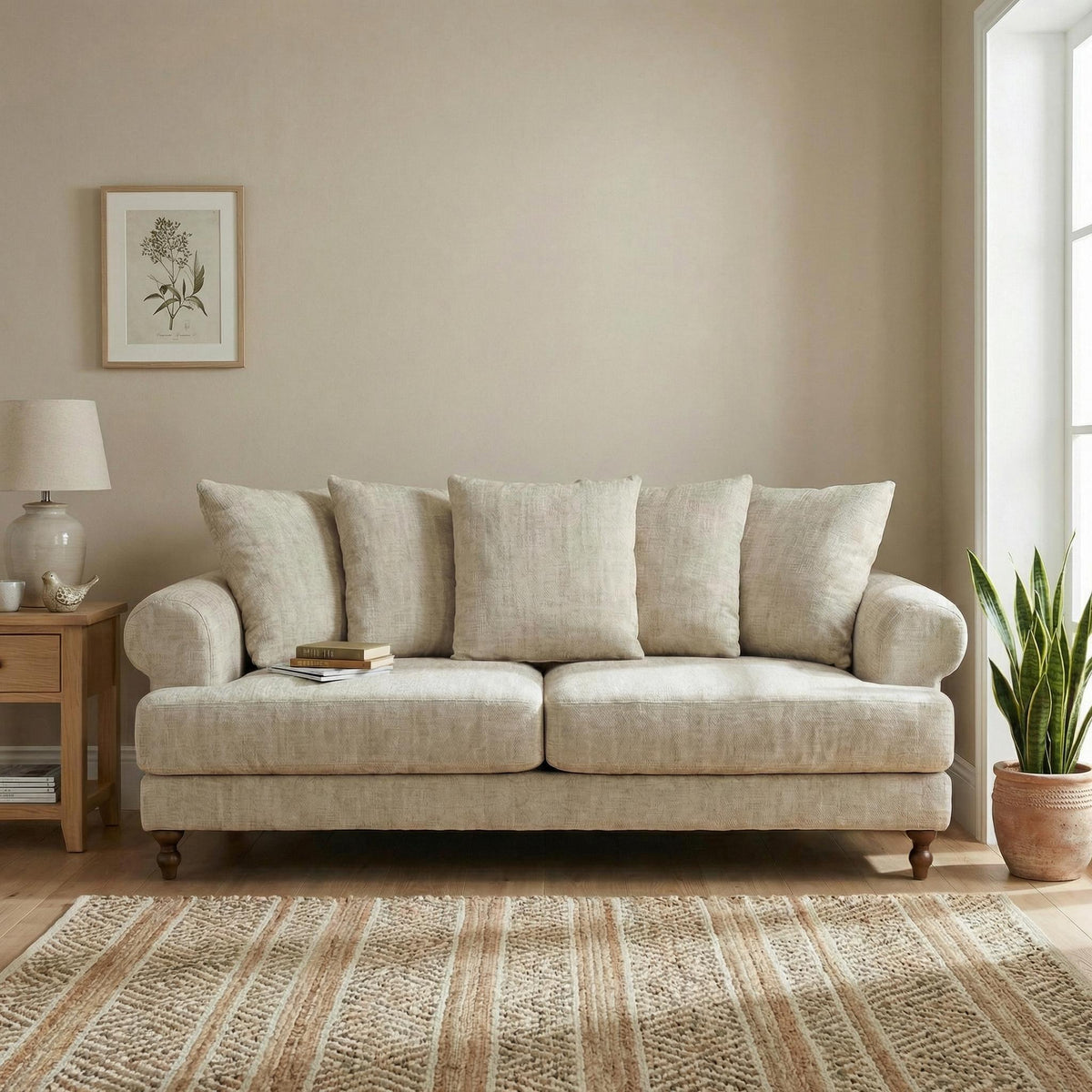 Modern Beige Fabric, Wooden Frame Sofa - ELAITH 2.5 SEAT