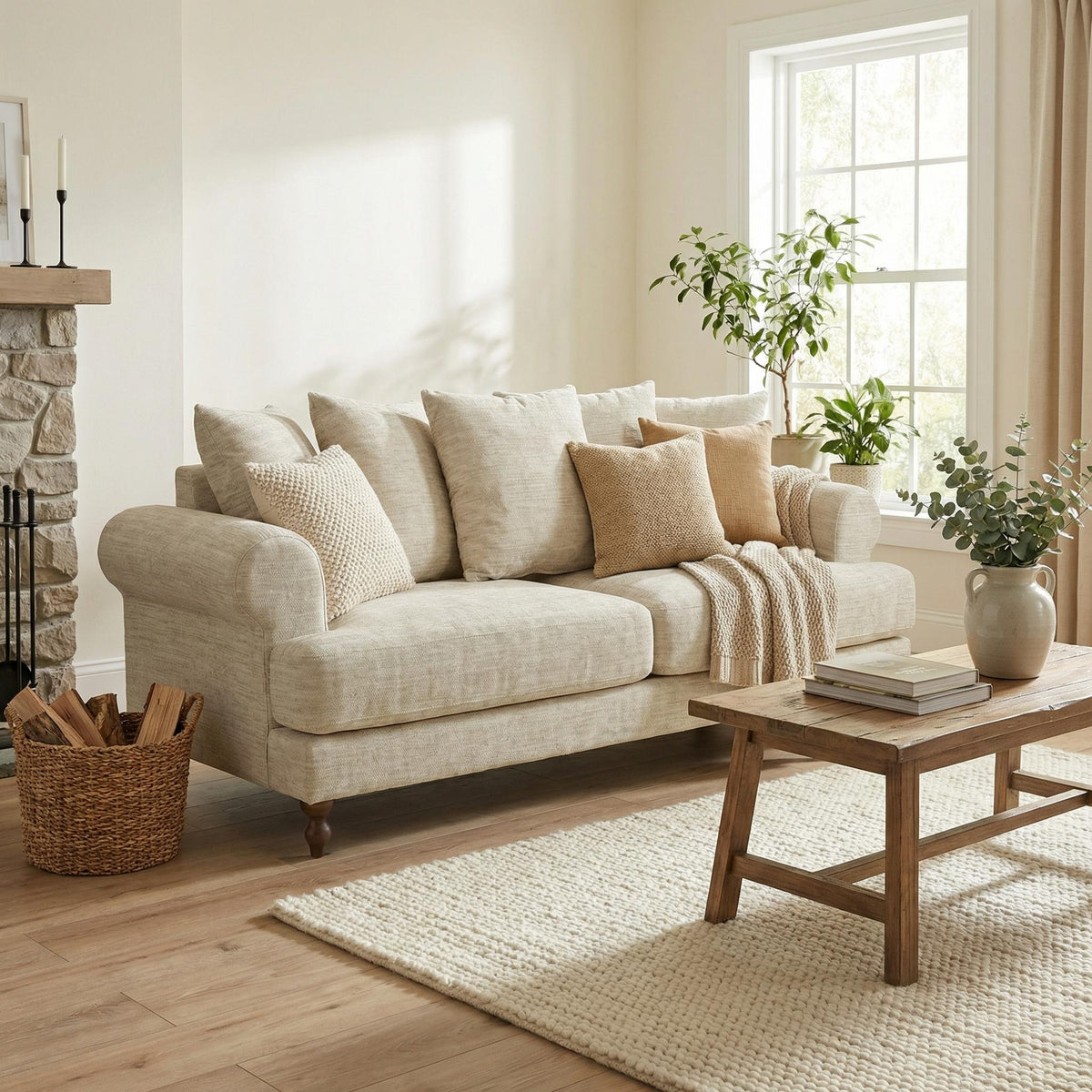 Modern Beige Fabric, Wooden Frame Sofa - ELAITH 2.5 SEAT