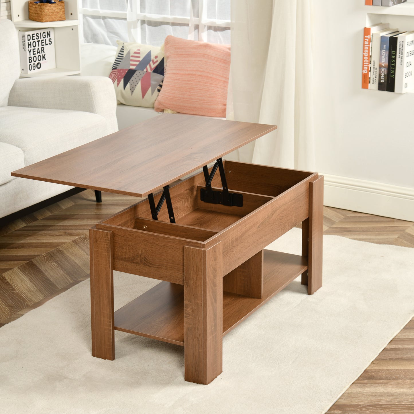 Modern Lift-Top Table, Brown Particle Board - ELOT BROWN 96