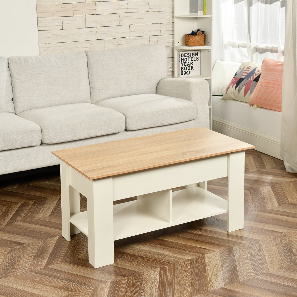 Modern Lift-Top Table, Particle Board, Space-Saving - ELOT WHITE OAK 96 A