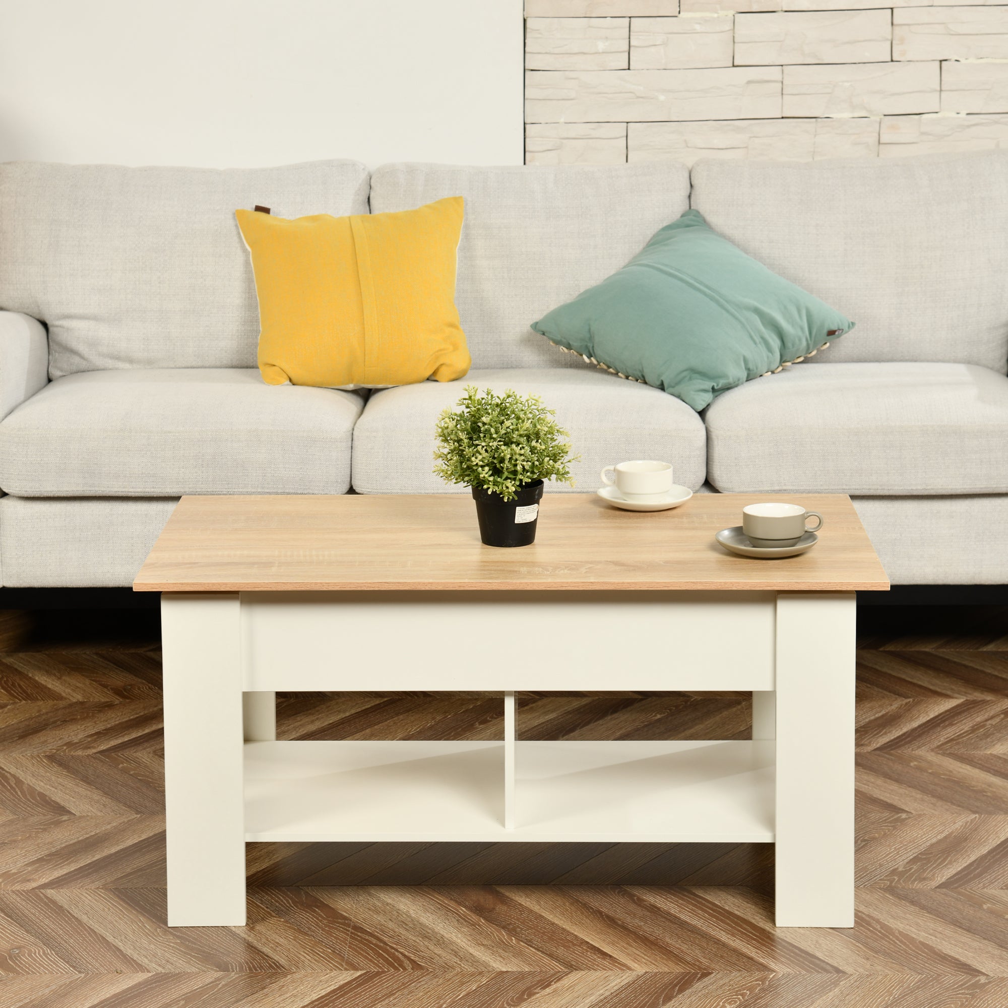 Modern Lift-Top Table, Particle Board, Space-Saving - ELOT WHITE OAK 96 A