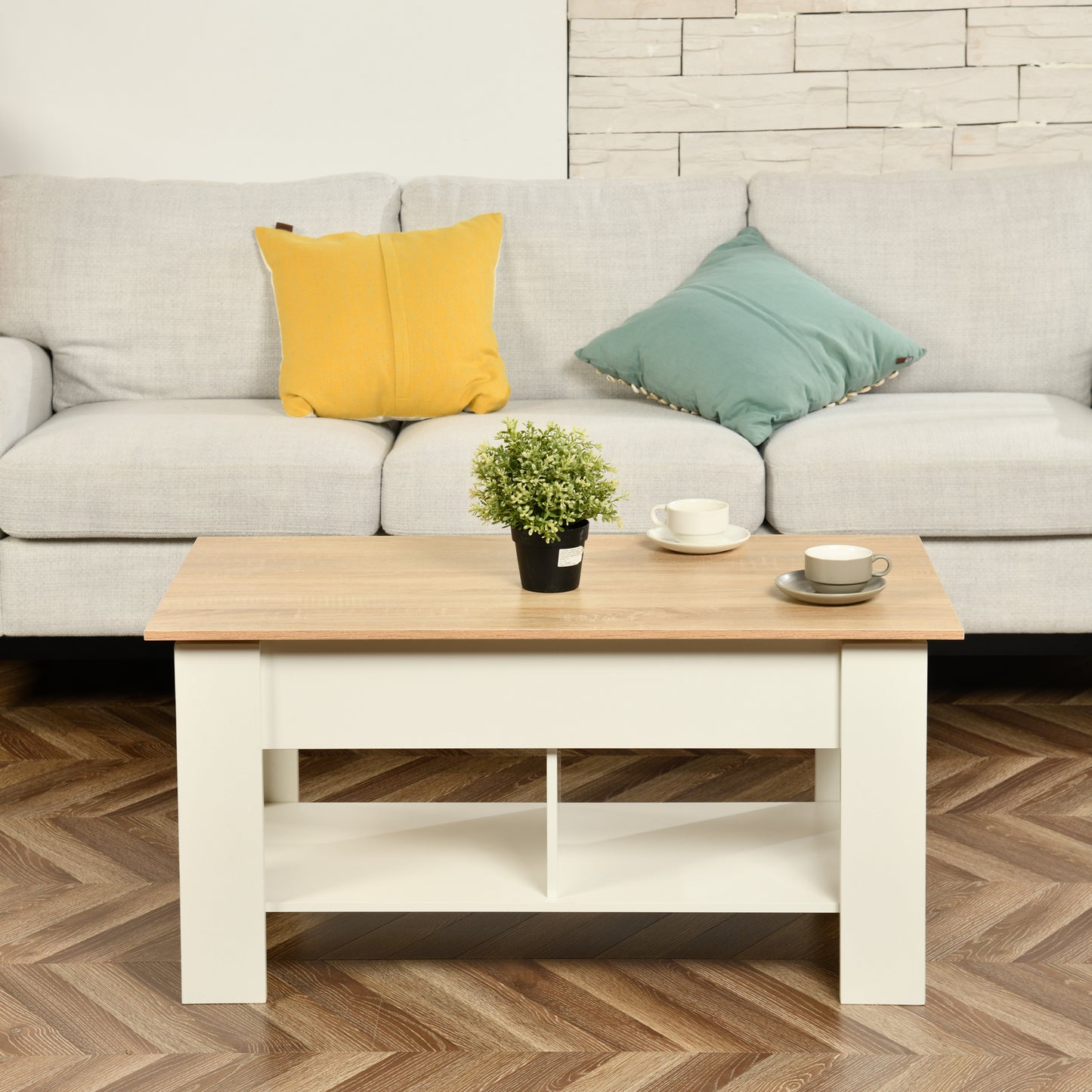 Modern Lift-Top Table, Particle Board, Space-Saving - ELOT WHITE OAK 96 A