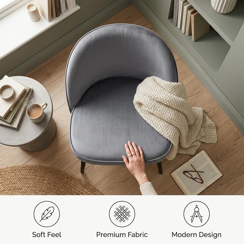 Modern Charcoal Fabric, Sleek Metal Frame - EMILIE Dining Chair