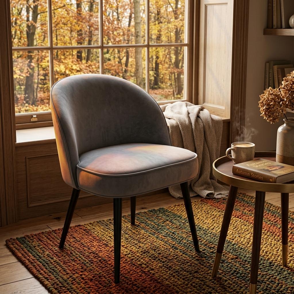 Modern Charcoal Fabric, Sleek Metal Frame - EMILIE Dining Chair