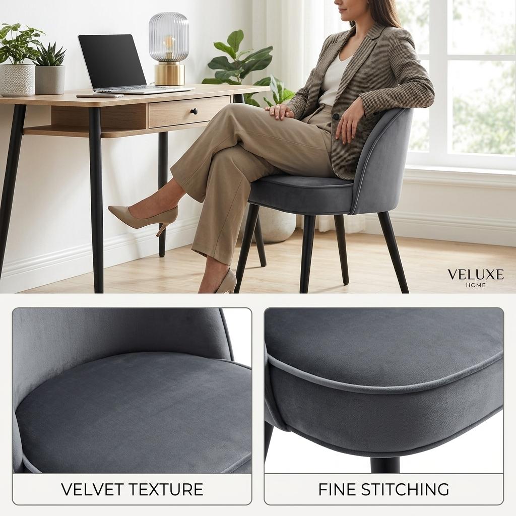 Modern Charcoal Fabric, Sleek Metal Frame - EMILIE Dining Chair