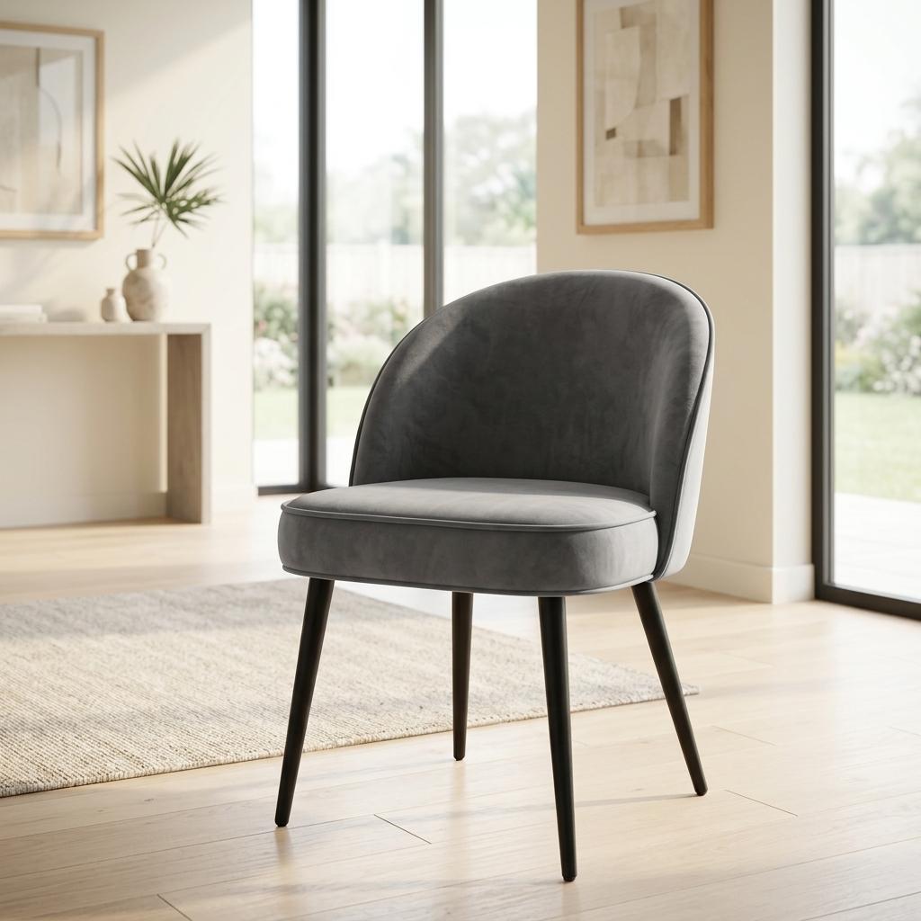 Modern Charcoal Fabric, Sleek Metal Frame - EMILIE Dining Chair