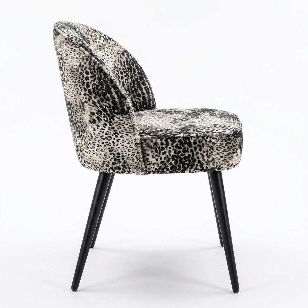 Modern Leopard Fabric Dining Chair - EMILIE LEOPARD GY