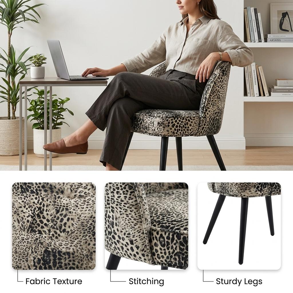 Modern Leopard Fabric Dining Chair - EMILIE LEOPARD GY
