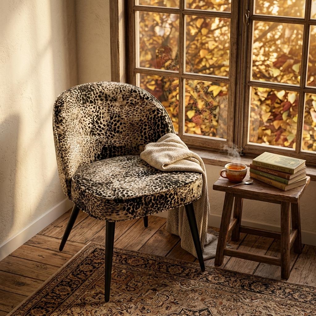 Modern Leopard Fabric Dining Chair - EMILIE LEOPARD GY