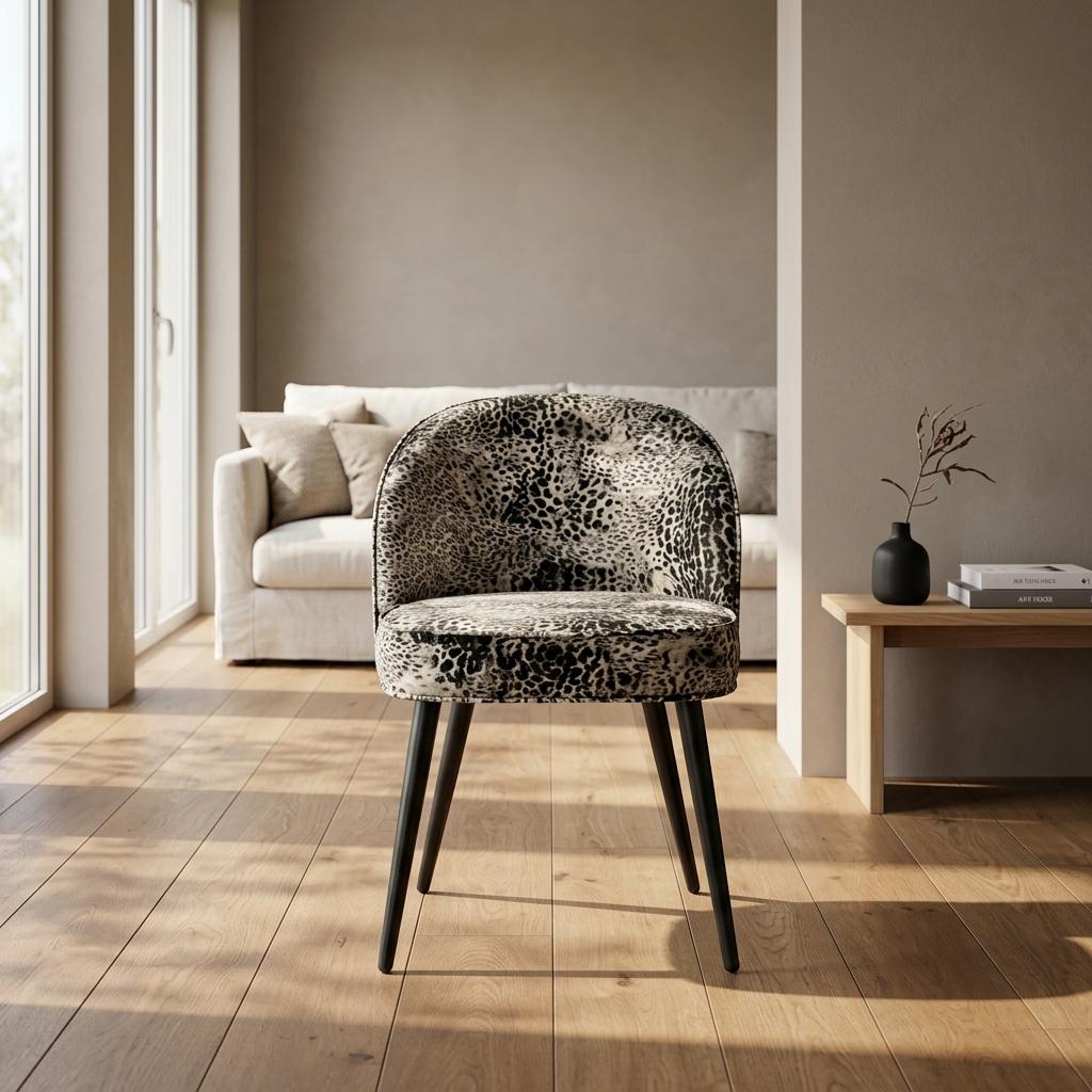 Modern Leopard Fabric Dining Chair - EMILIE LEOPARD GY