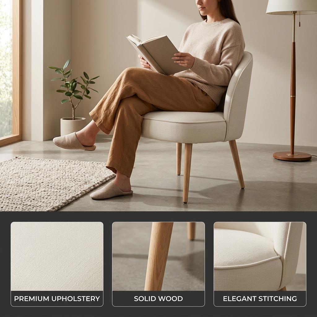 Modern Natural Fabric Dining Chair - EMILIE NATURAL