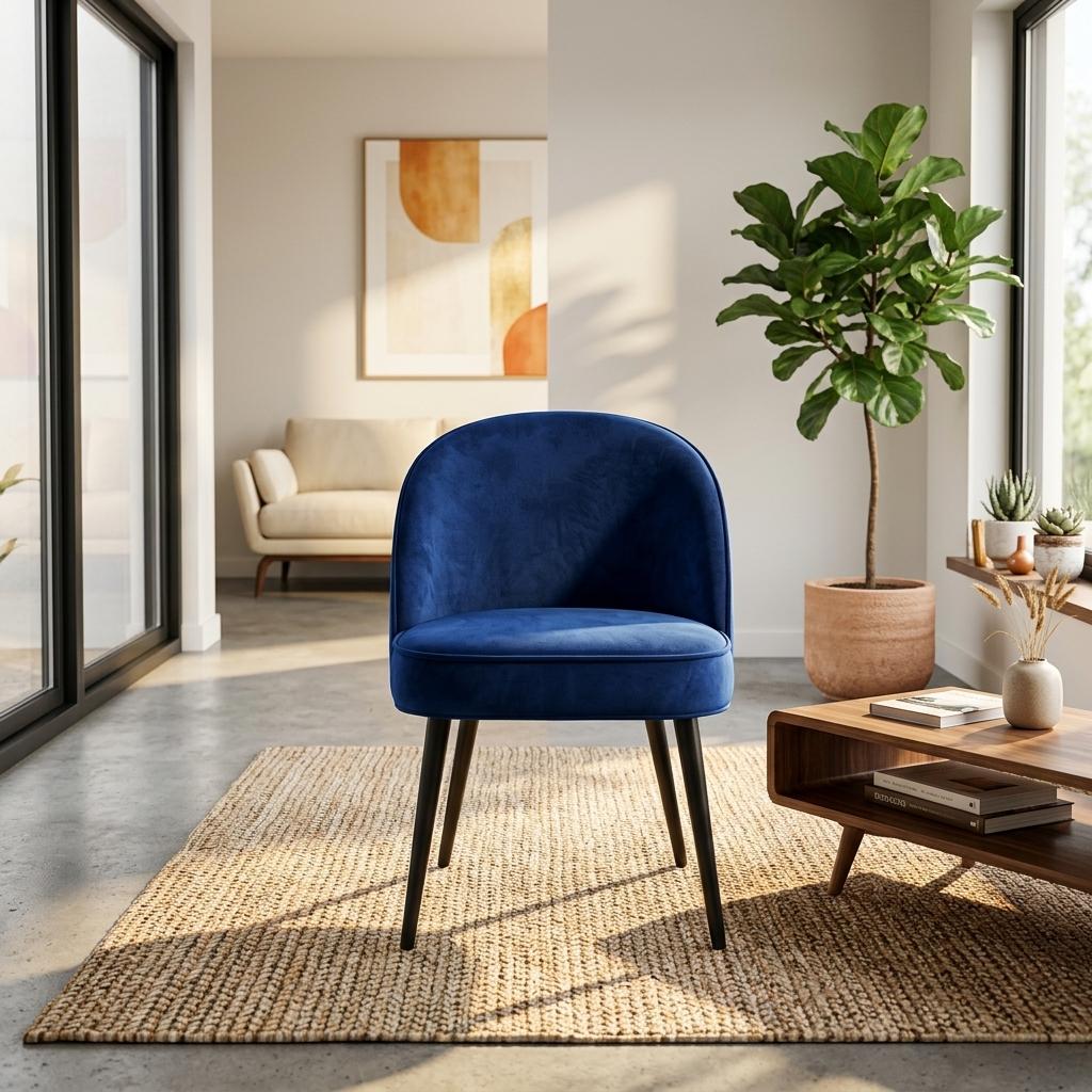 Modern Navy Upholstered Dining Chair - EMILIE NAVY