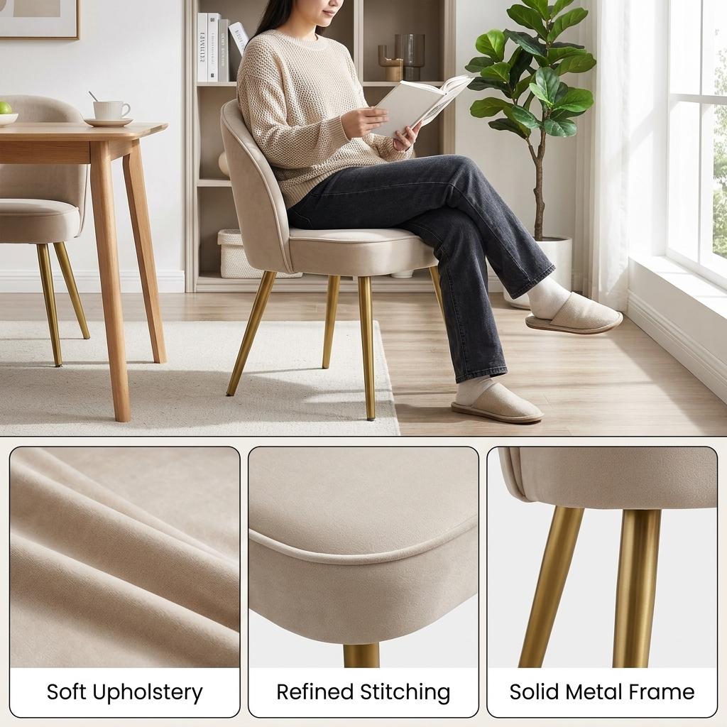 Modern Upholstered Dining Chair, White Fabric Seat – EMILIE OYST
