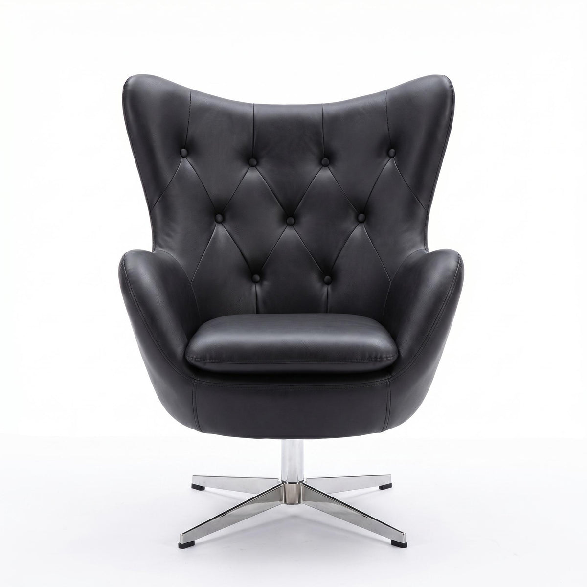 Modern Leisure PU Chair, Chromed Metal Legs - ENDL BLACK