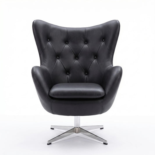 Modern Leisure PU Chair, Chromed Metal Legs - ENDL BLACK