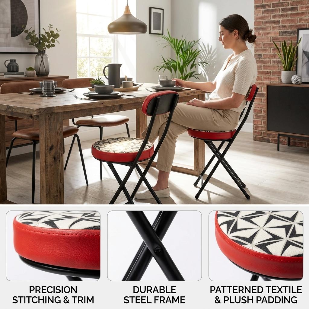 Modern Patterned Metal Folding Chair - ERNST-CMP2