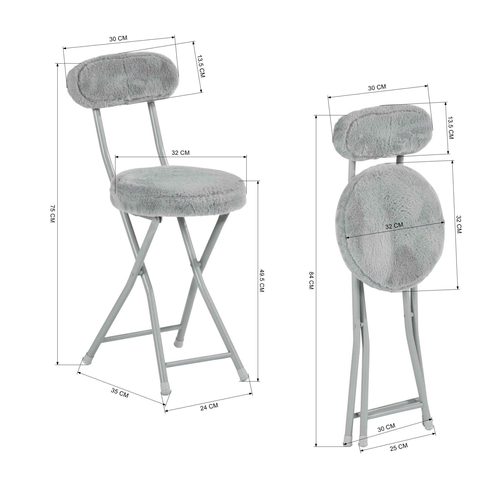Modern Plush Folding Chair, Metal Tube Frame - ERNST PLUSH GREY A