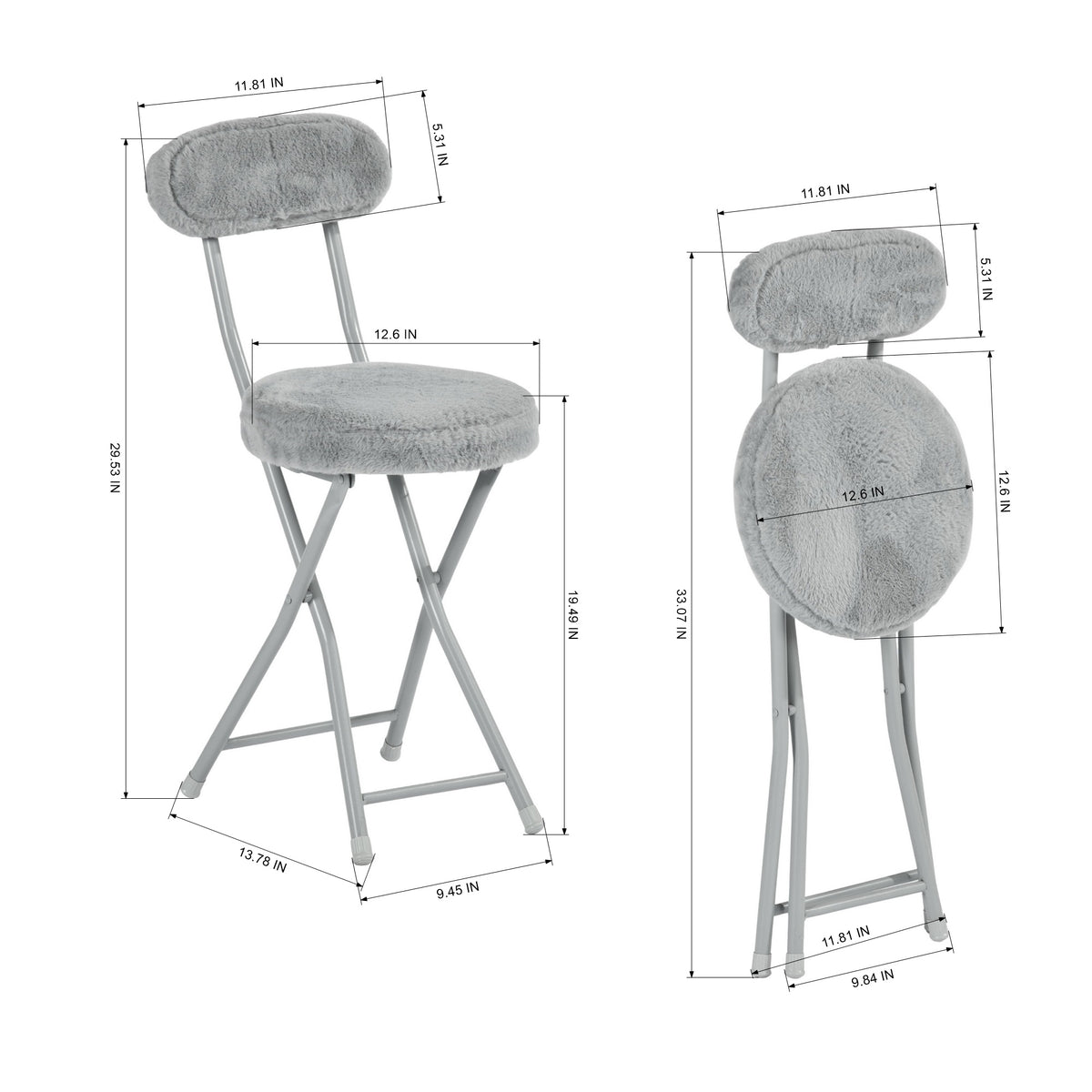 Modern Plush Folding Chair, Metal Tube Frame - ERNST PLUSH GREY A