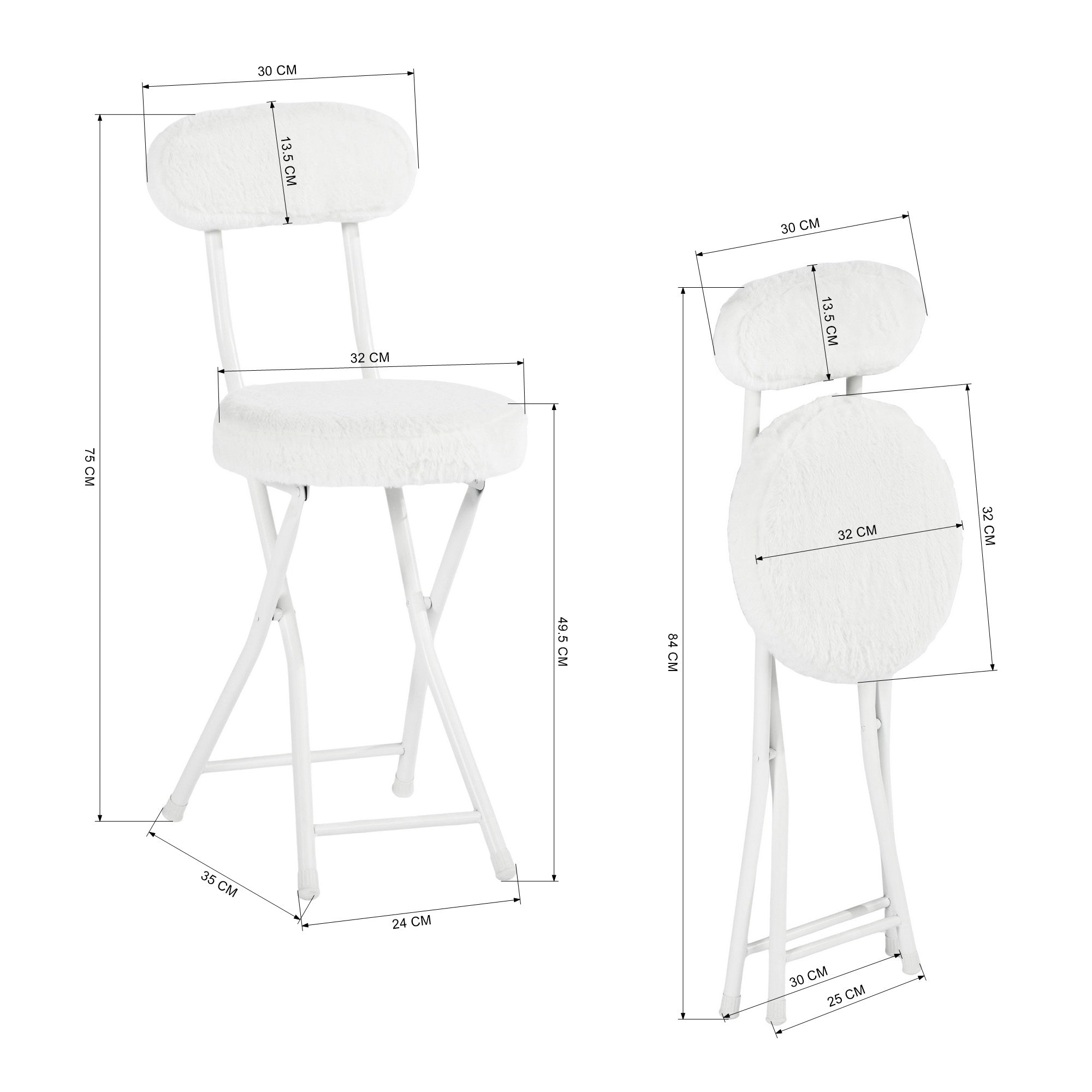 Modern Plush Folding Chair, Metal Tube Frame - ERNST PLUSH WHITE A