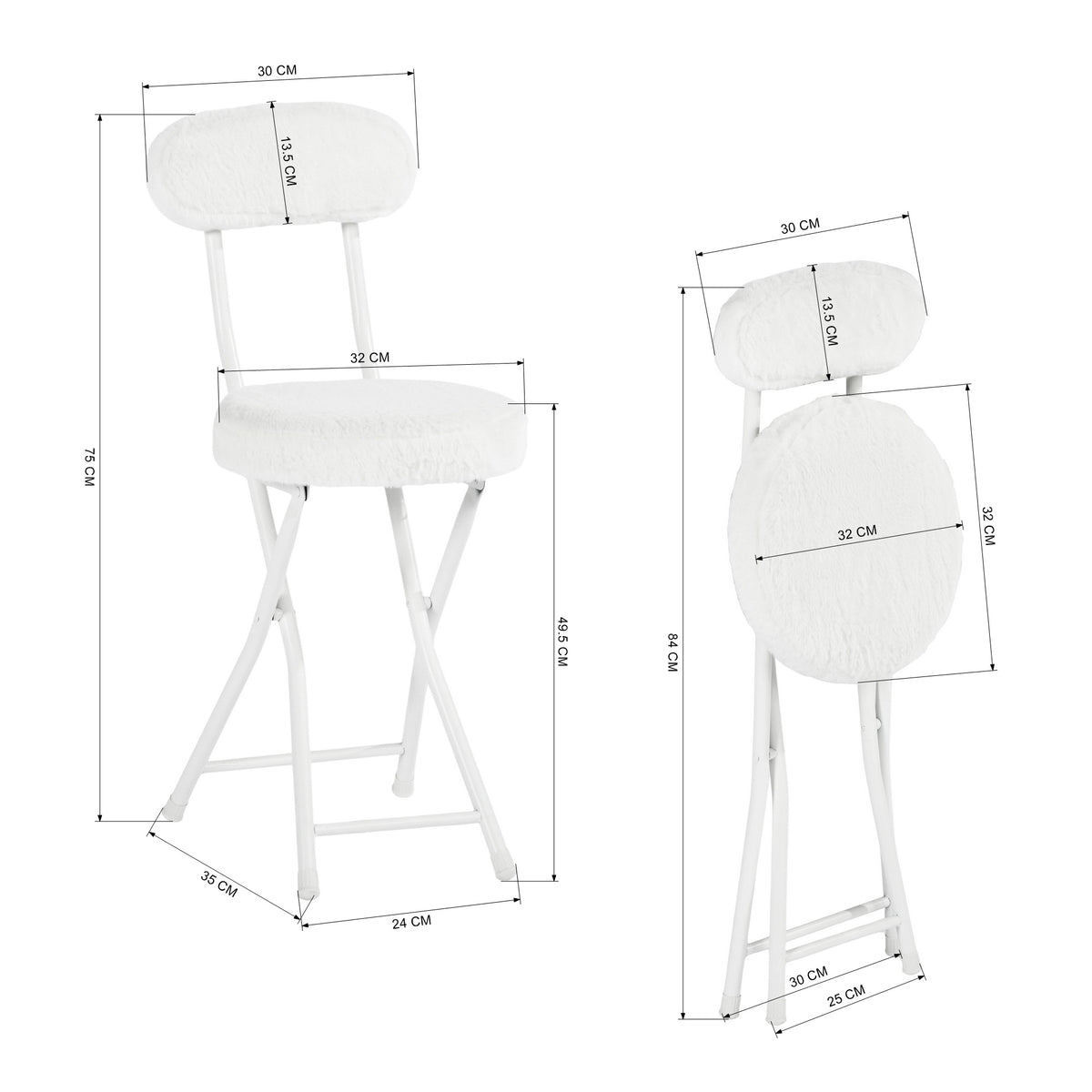 Modern Plush Folding Chair, Metal Tube Frame - ERNST PLUSH WHITE A