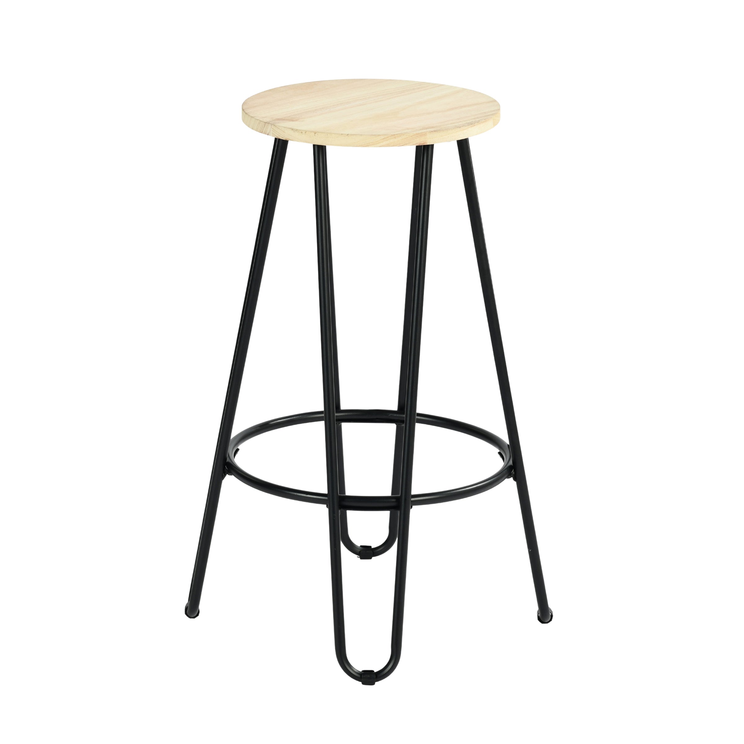 Modern Bar Stool, Solid Wood Seat, Metal Legs - ESSIA TAB 2PCS