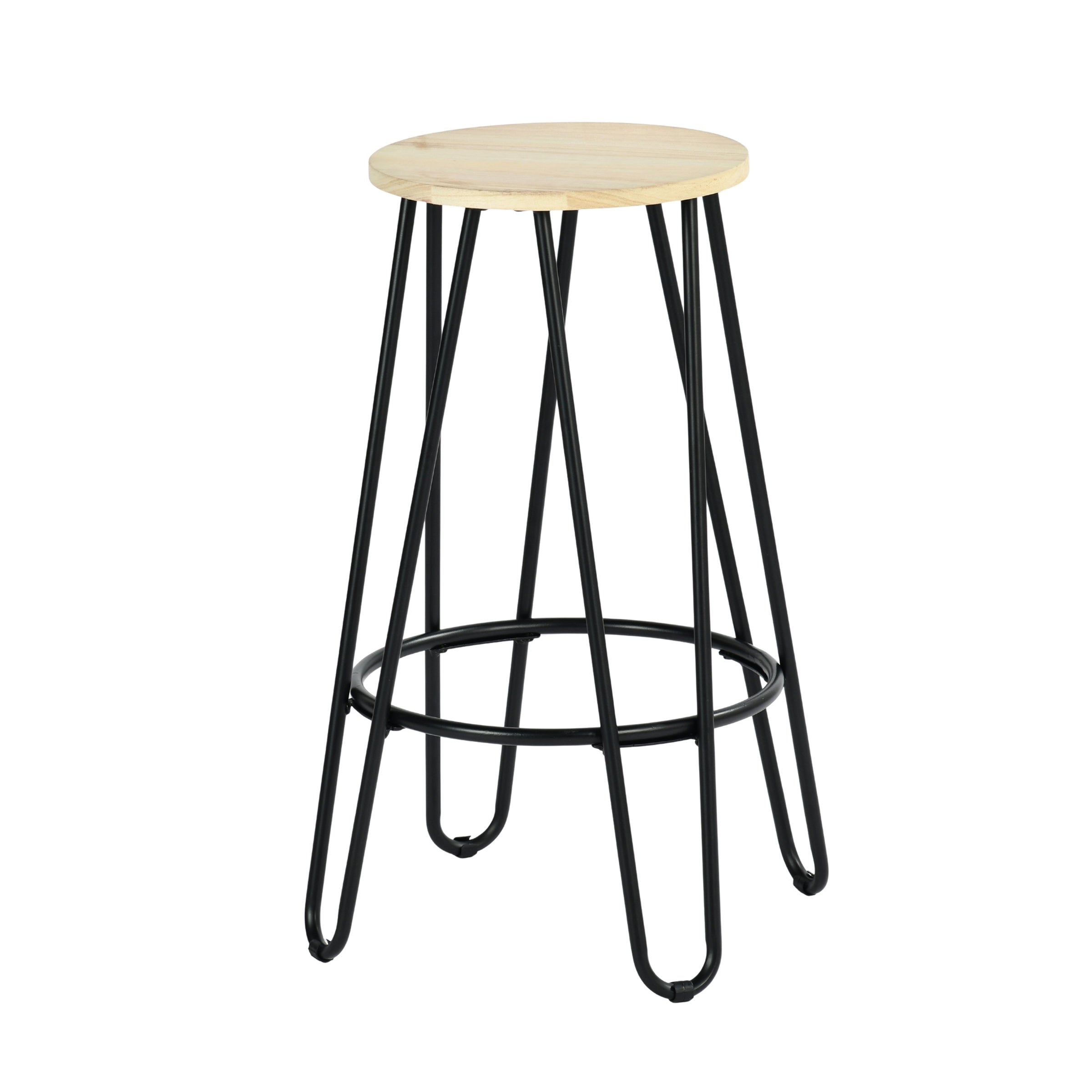 Modern Bar Stool, Solid Wood Seat, Metal Legs - ESSIA TAB 2PCS