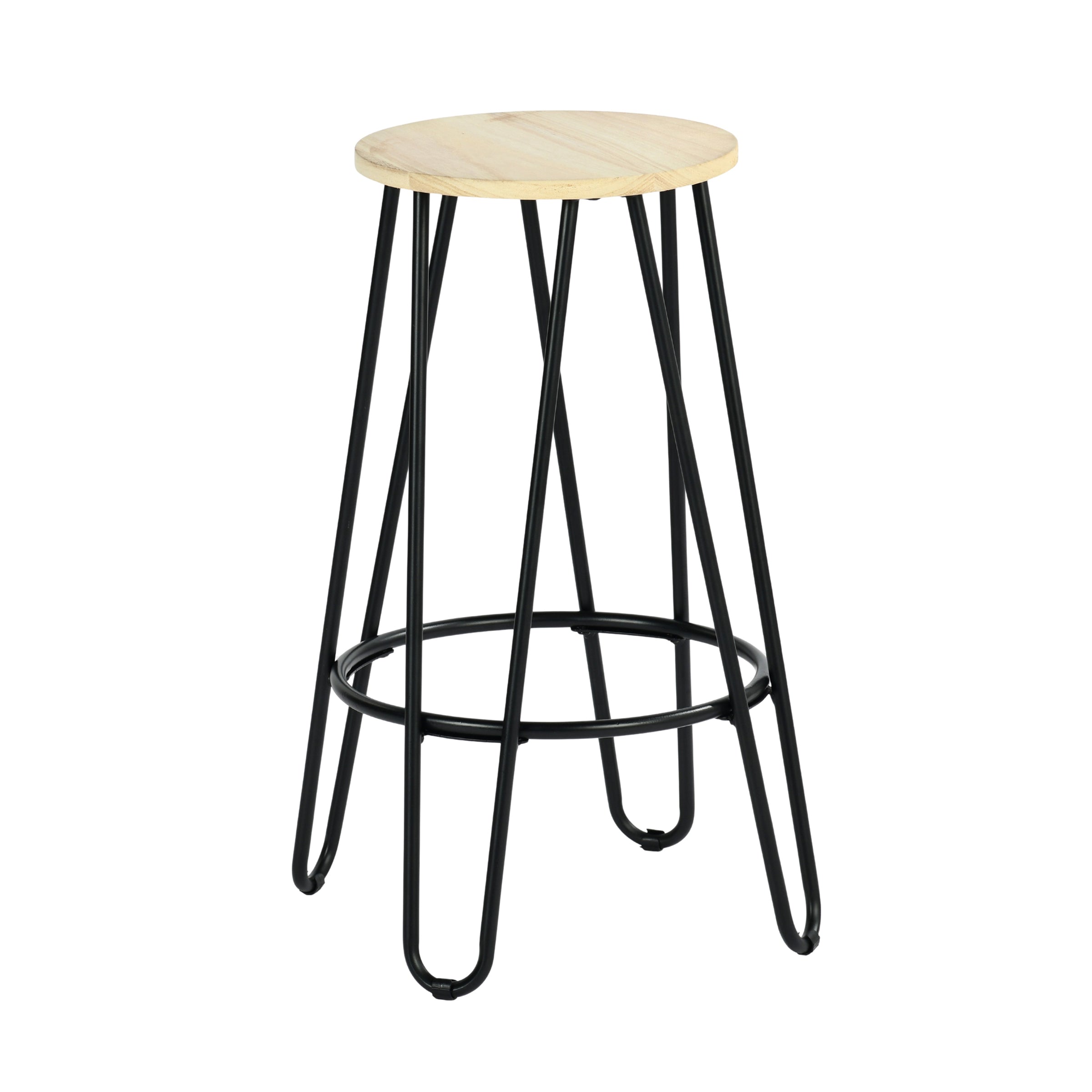 Modern Bar Stool, Solid Wood Seat & Metal Frame - ESSIA TAB 63.5 MNA