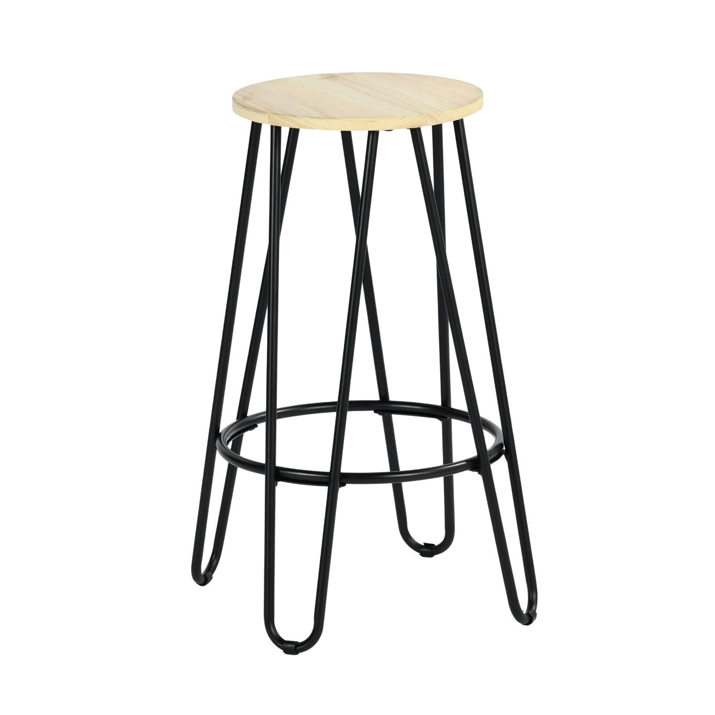 Modern Bar Stool, Solid Wood Seat, Metal Legs - ESSIA TAB 2PCS