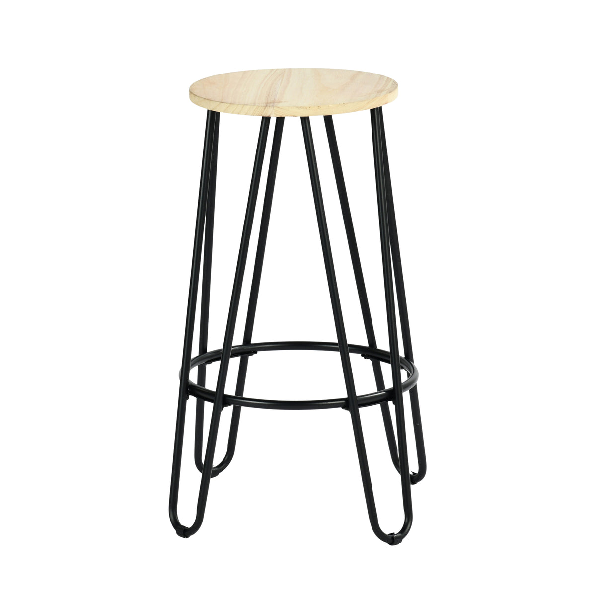 Modern Bar Stool, Solid Wood Seat, Metal Legs - ESSIA TAB 2PCS