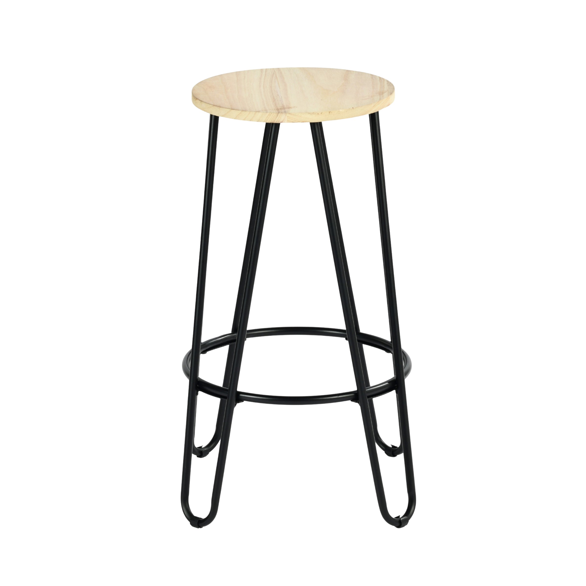 Modern Bar Stool, Solid Wood Seat, Metal Legs - ESSIA TAB 2PCS
