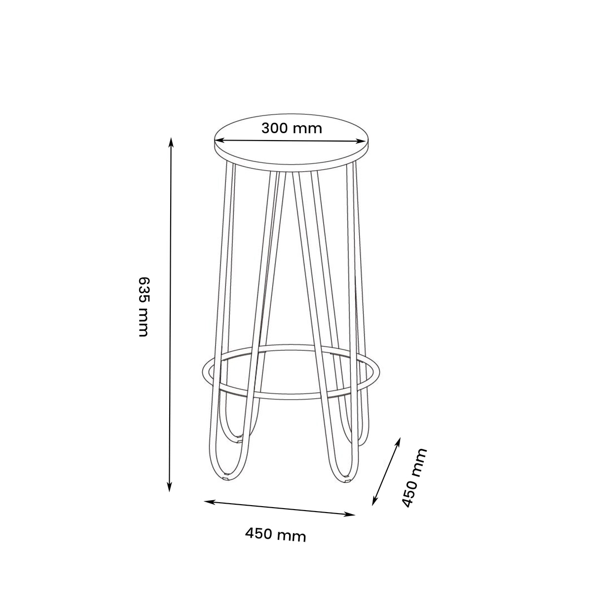 Modern Bar Stool, Solid Wood Seat, Metal Legs - ESSIA TAB 2PCS