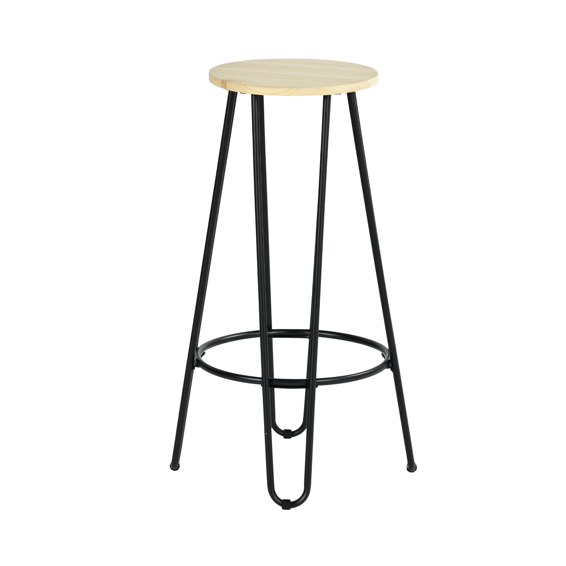 Modern Black Metal Bar Stool, Solid Wood Seat – ESSIA TAB 74 MNA