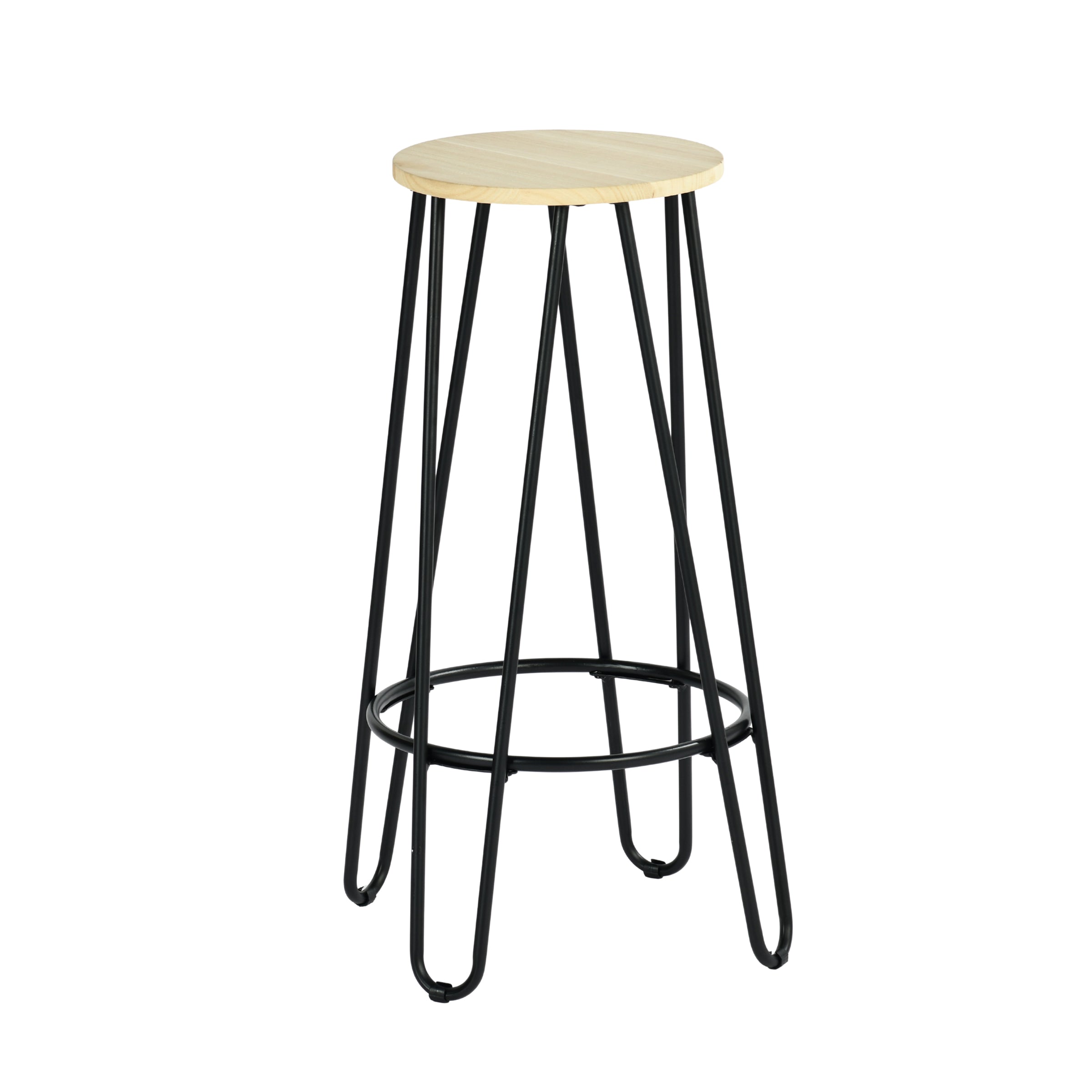 Modern Black Metal Bar Stool, Solid Wood Seat – ESSIA TAB 74 MNA