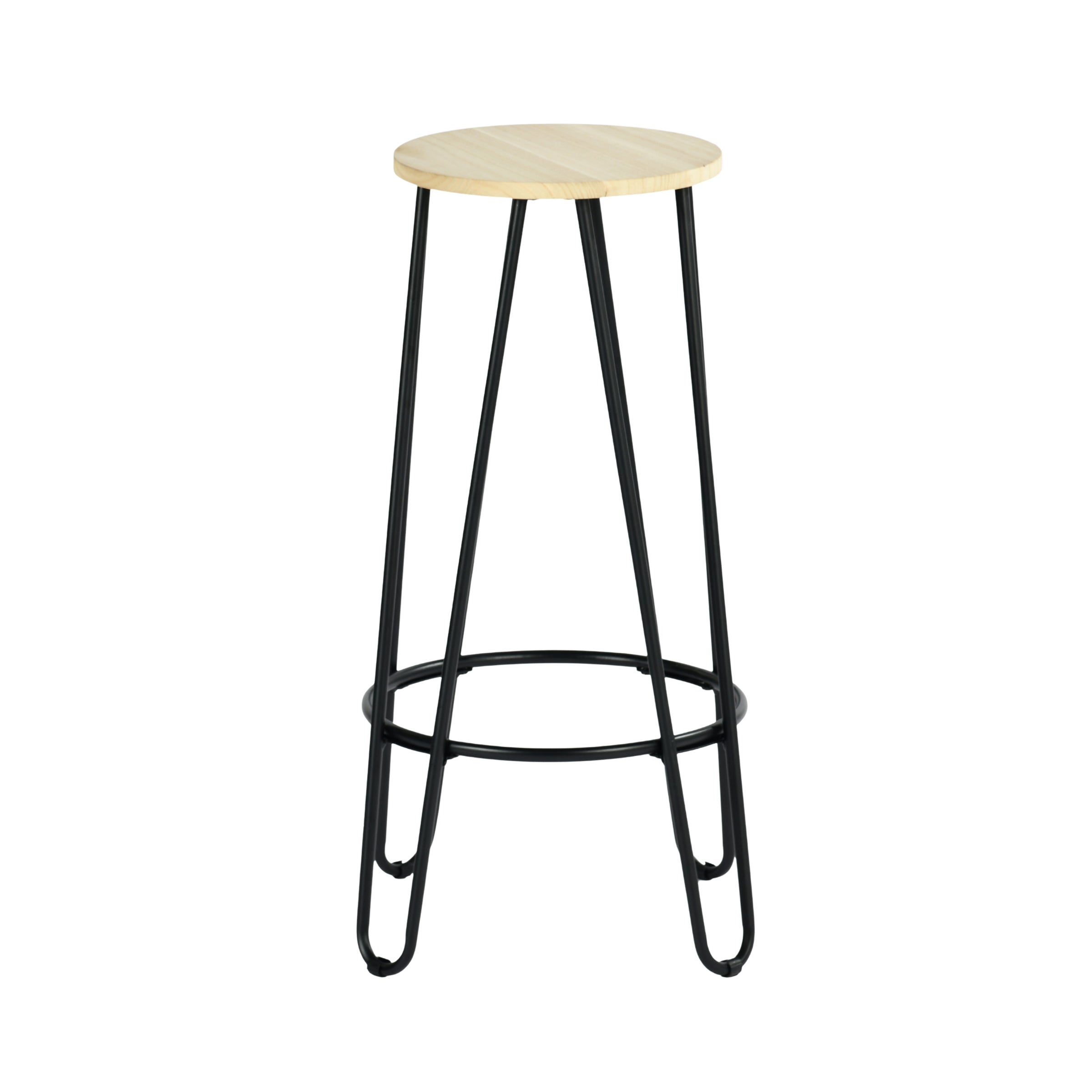 Modern Black Metal Bar Stool, Solid Wood Seat – ESSIA TAB 74 MNA