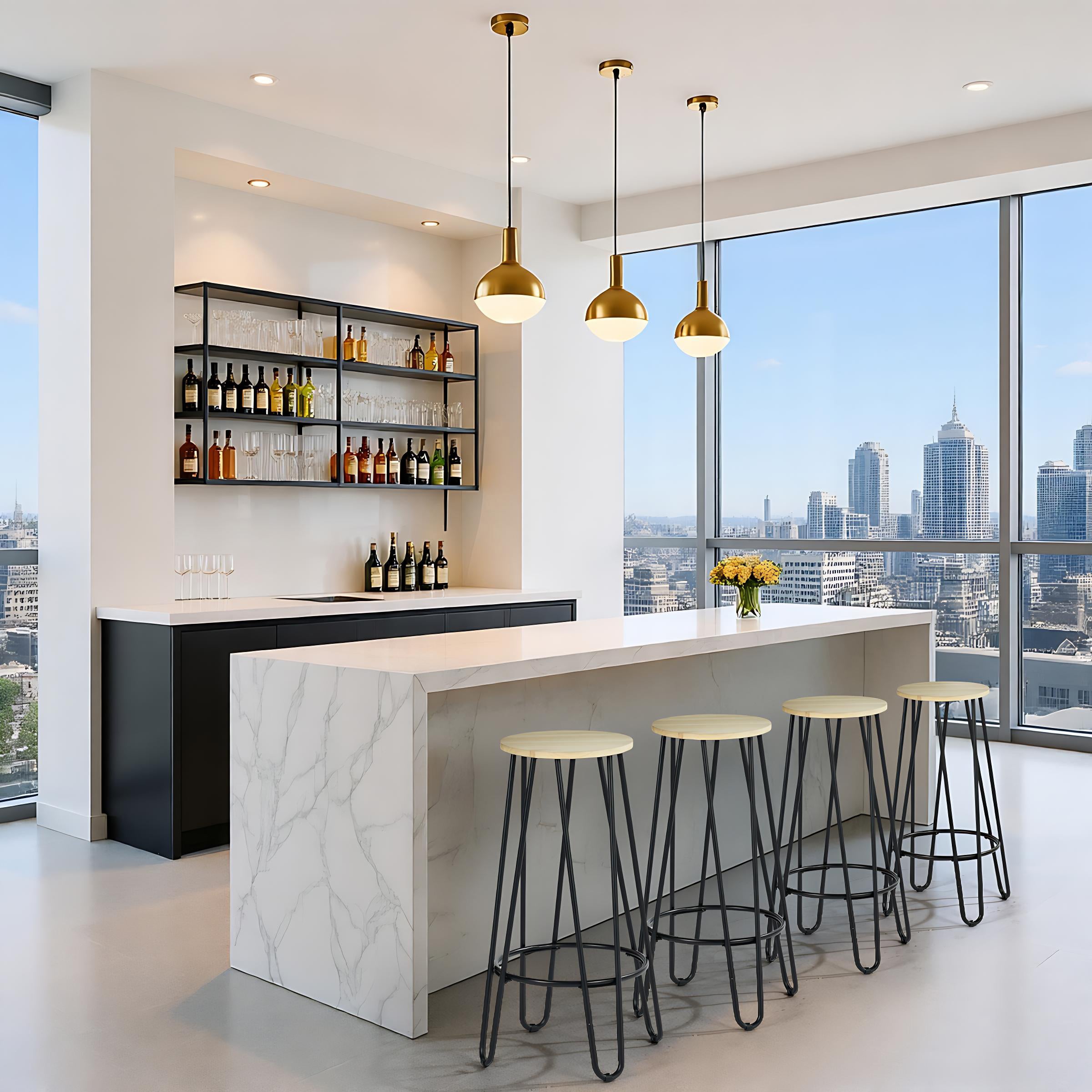 Modern Black Metal Bar Stool, Solid Wood Seat – ESSIA TAB 74 MNA