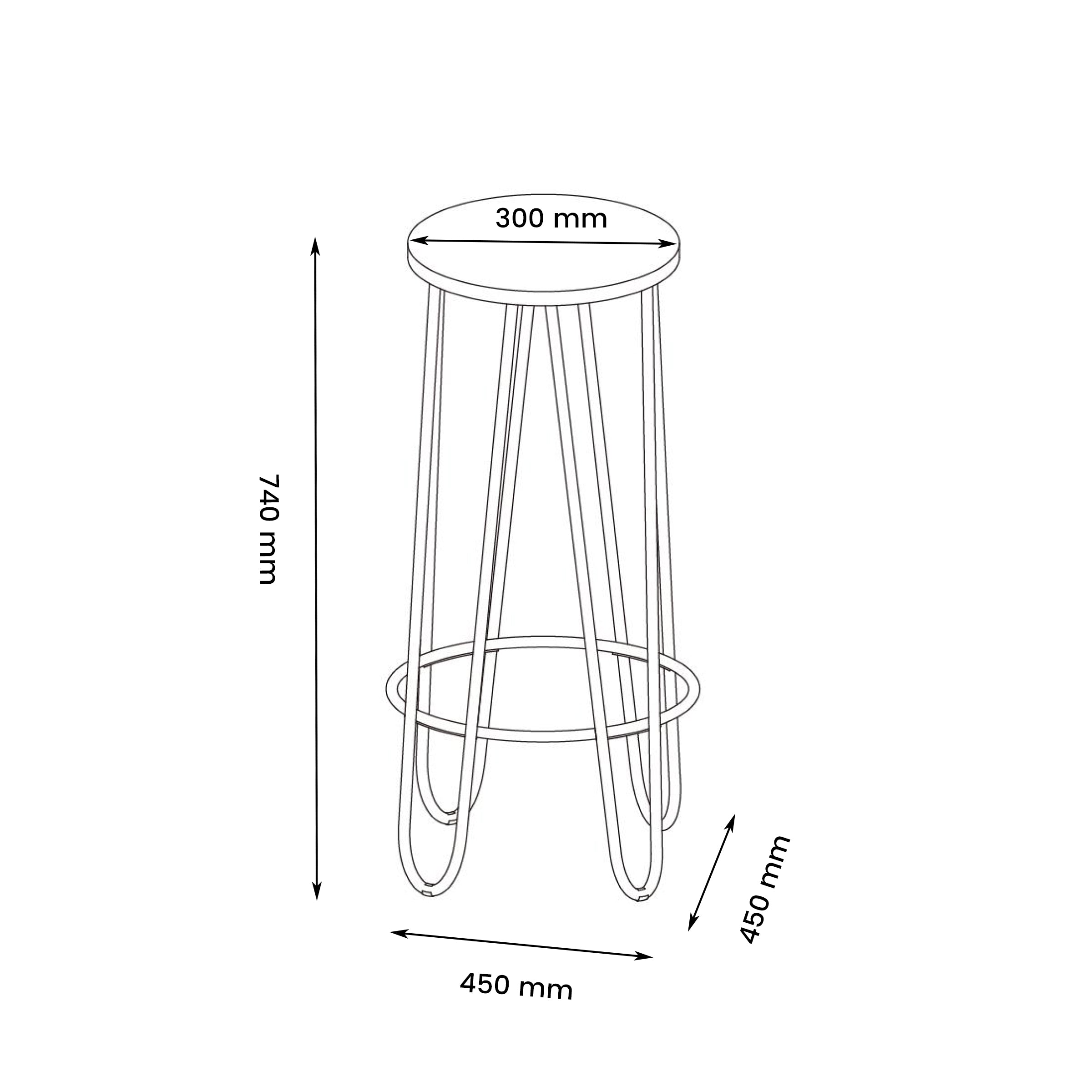 Modern Industrial Bar Stool, Solid Wood & Metal - ESSIA TAB 74 MNA 2PCS