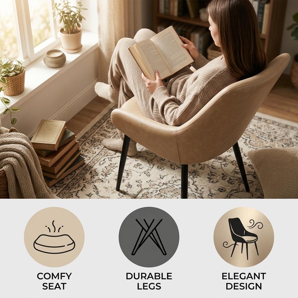 Modern Dining Chair, Leather Upholstery - ETTA MINK